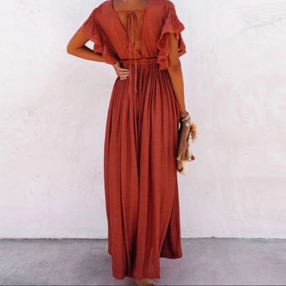 SOLD OUT Red Gauze Boho Button Maxi Coverup Dress - Picture 8 of 10